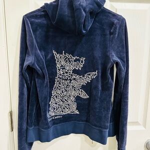 Juicy Couture Blue Velour Hoodie with Rhinestone Design
